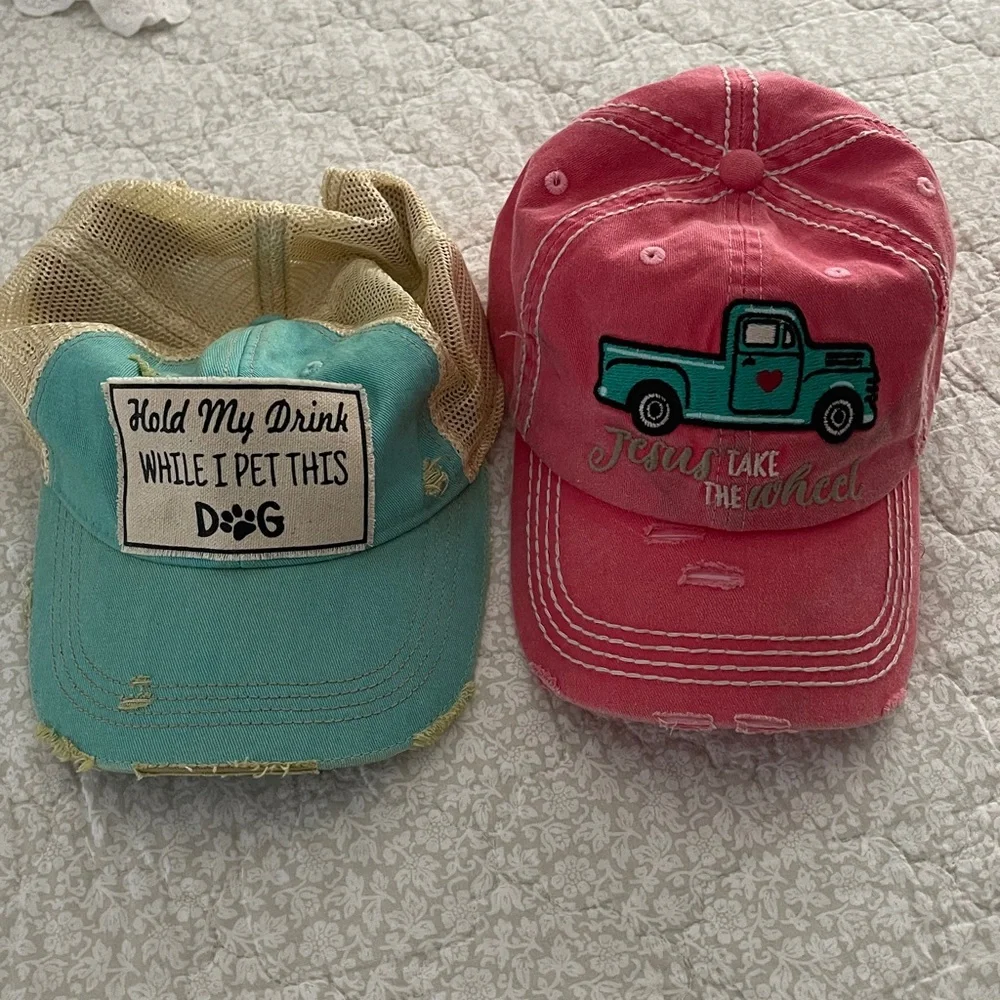 Two Adjustable Distressed Caps - Picture 3 of 9